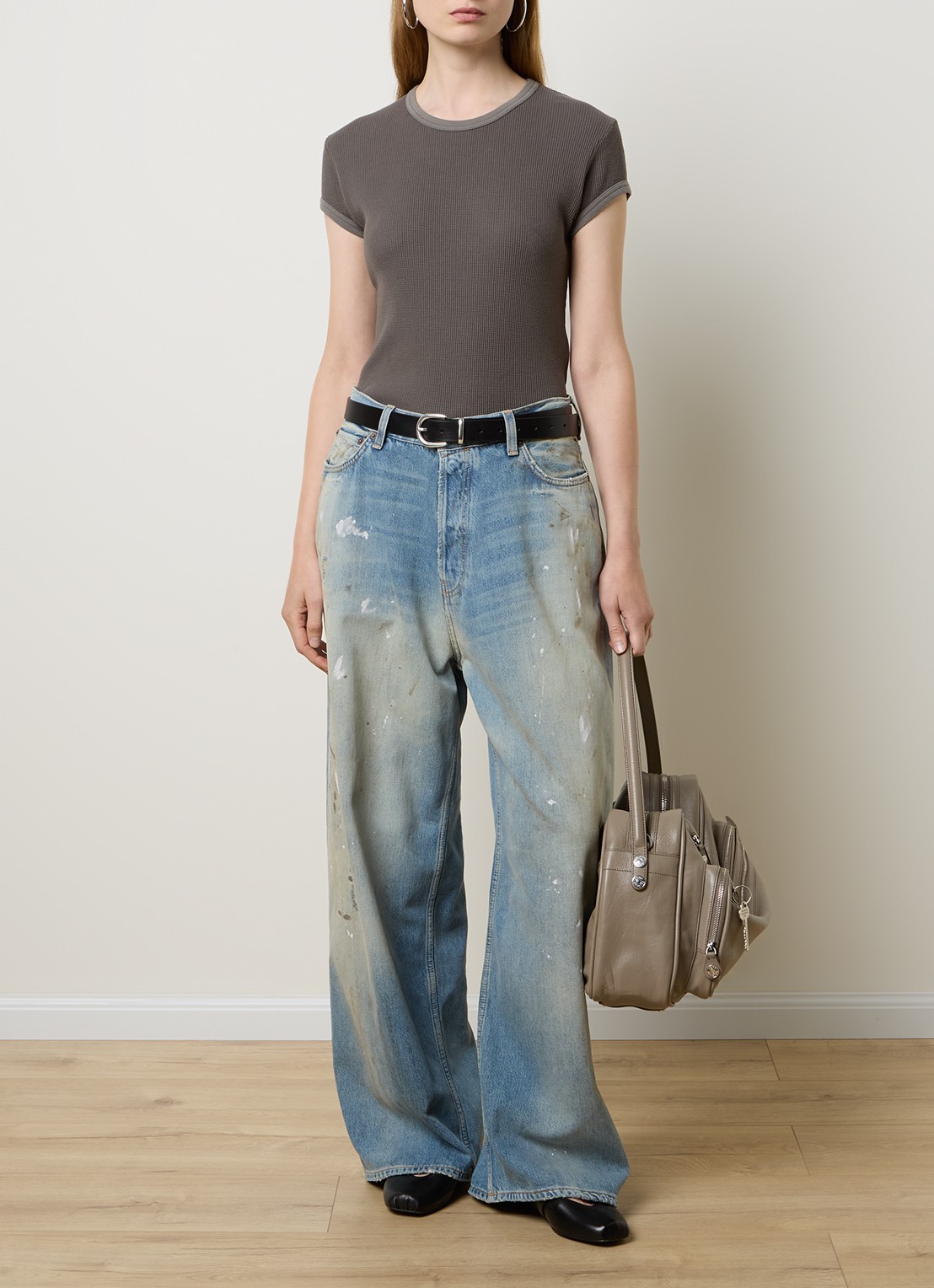 Acne Studios High waist wide leg jeans met lichte wassing - voorkant 2 indigo
