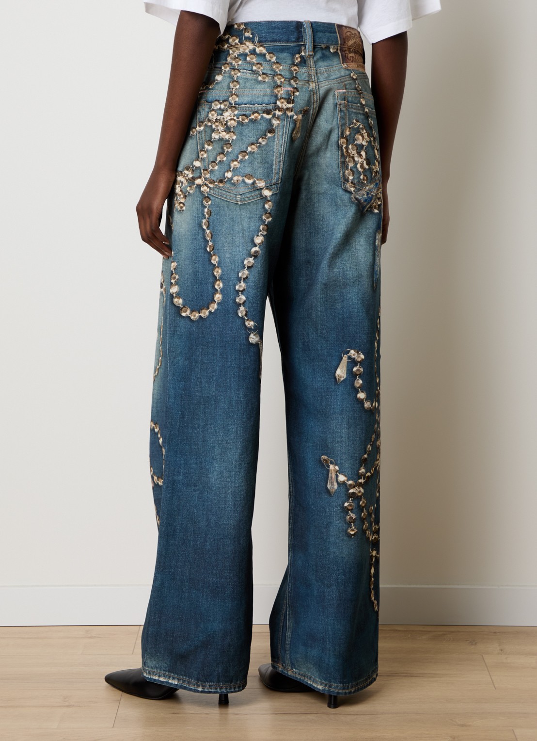 Acne Studios High waist wide leg jeans met print - achterkant indigo