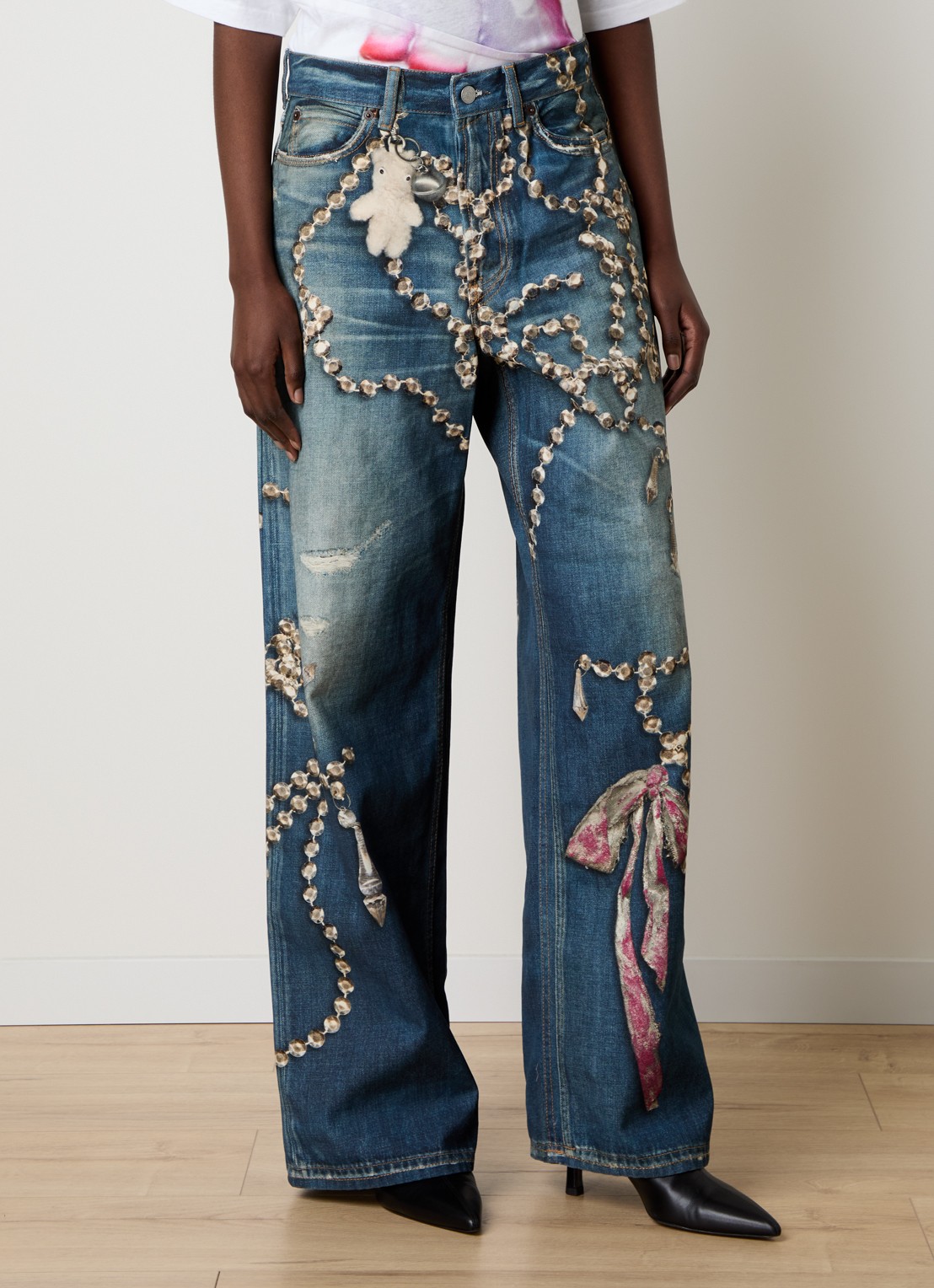 Acne Studios High waist wide leg jeans met print - detail 4 indigo