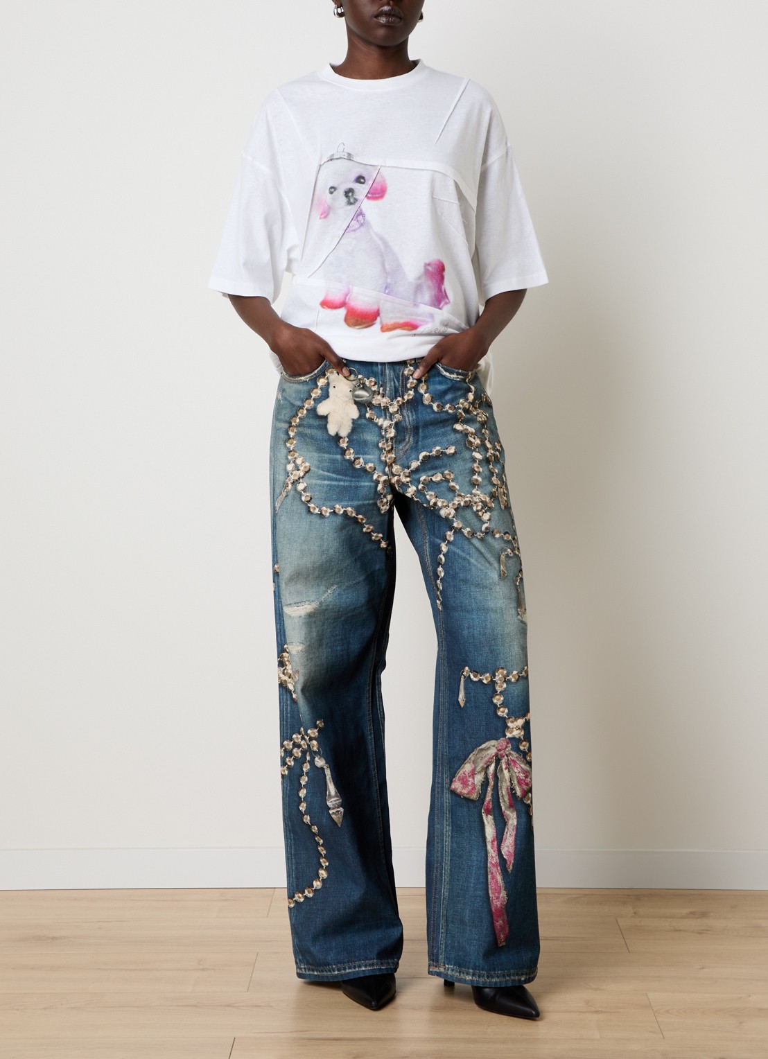 Acne Studios High waist wide leg jeans met print - voorkant 3 indigo
