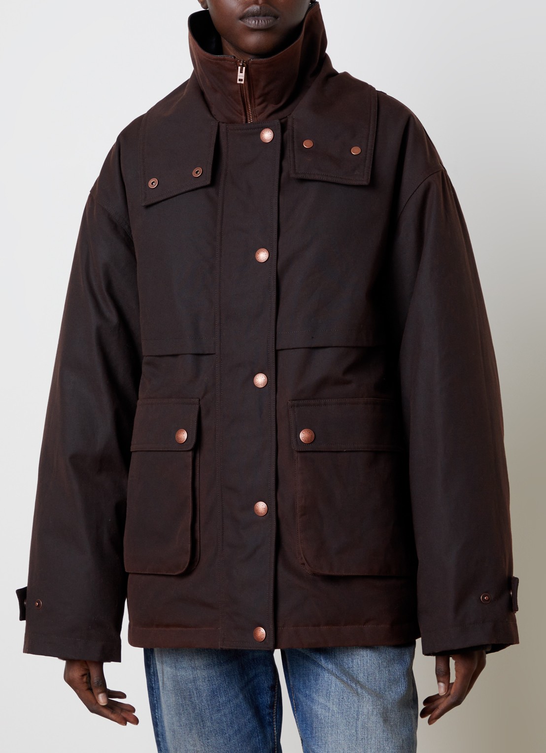 Acne Studios Jack van canvas met donsvulling - detail donkerbruin
