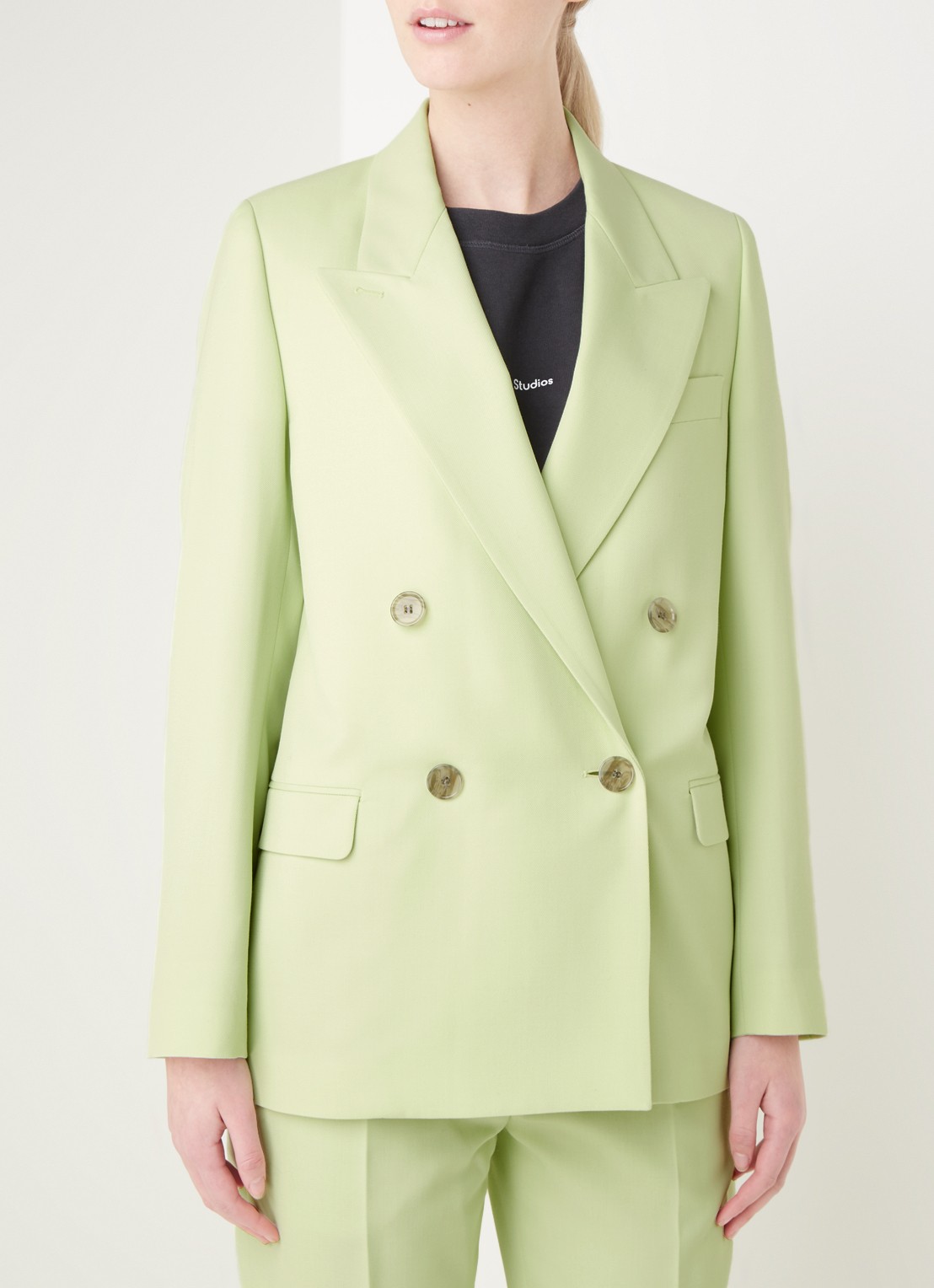 Acne Studios Janny double-breasted blazer in wolblend - detail 4 lime