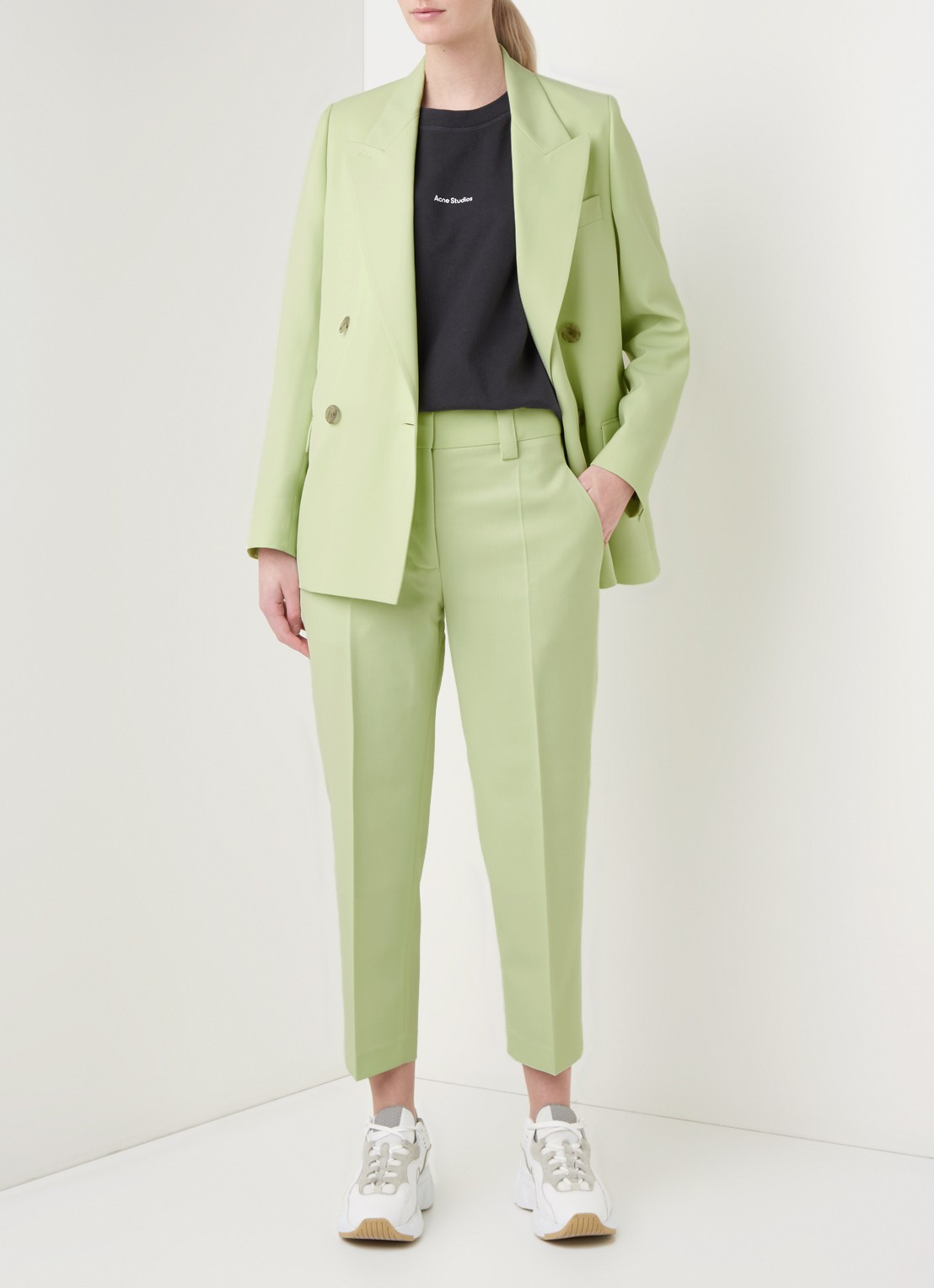 Acne Studios Janny double-breasted blazer in wolblend - voorkant 3 lime