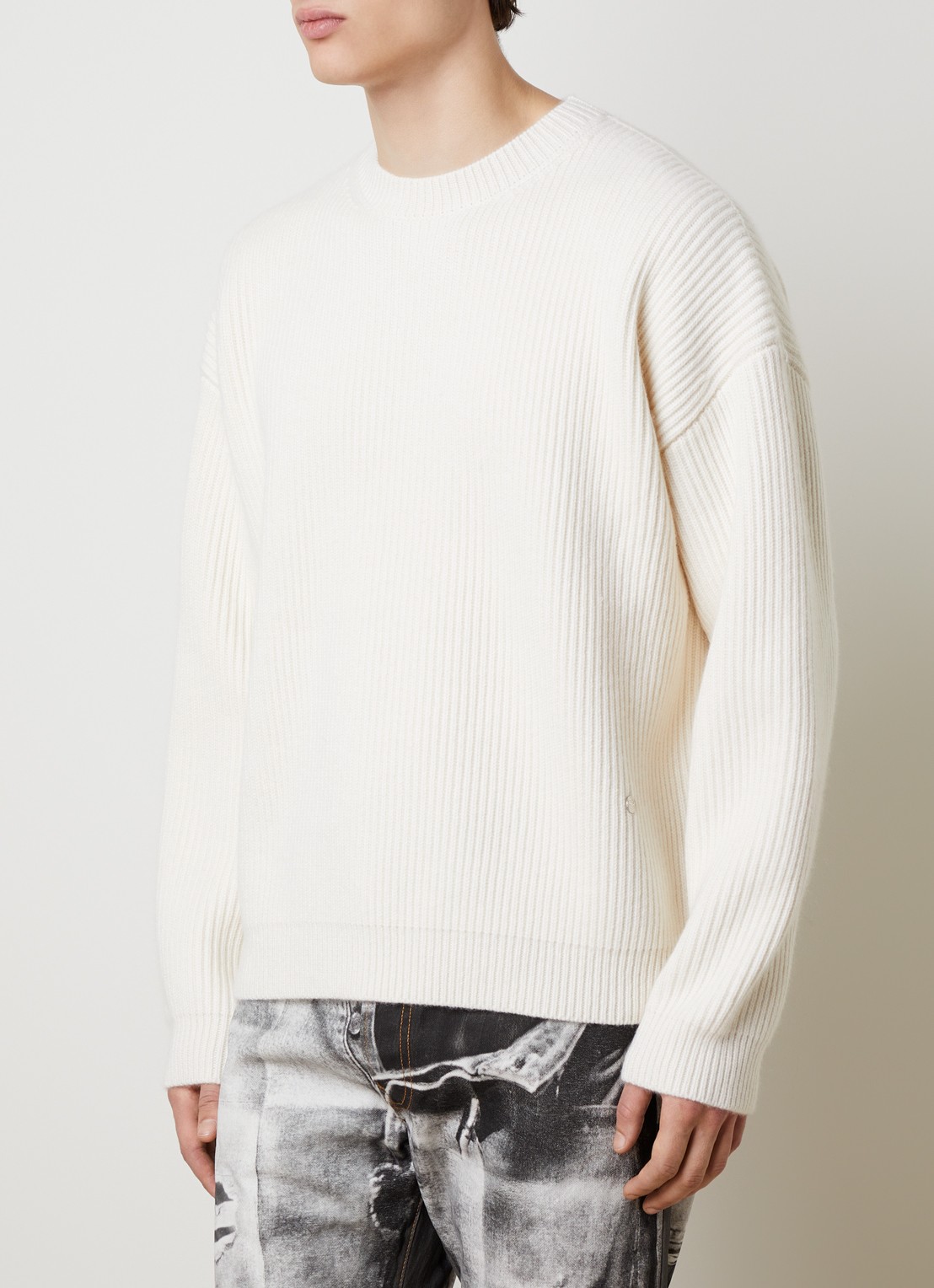 Acne Studios Kemna ribgebreide trui van kasjmier - detail gebroken wit
