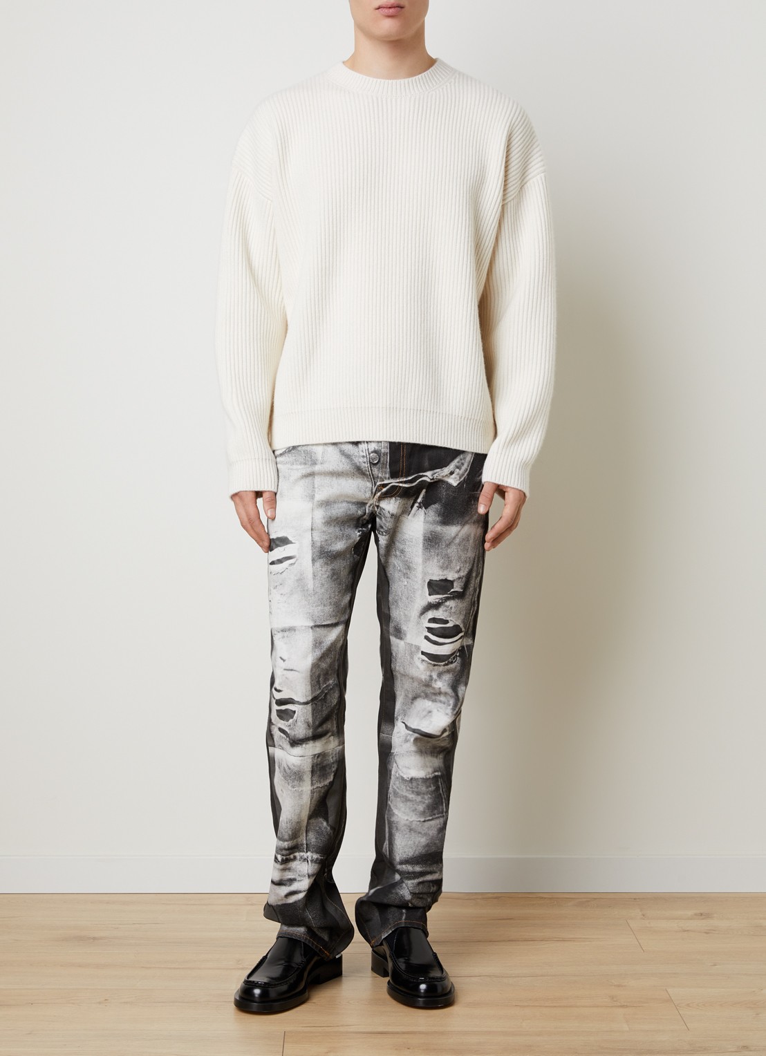 Acne Studios Kemna ribgebreide trui van kasjmier - voorkant 4 gebroken wit