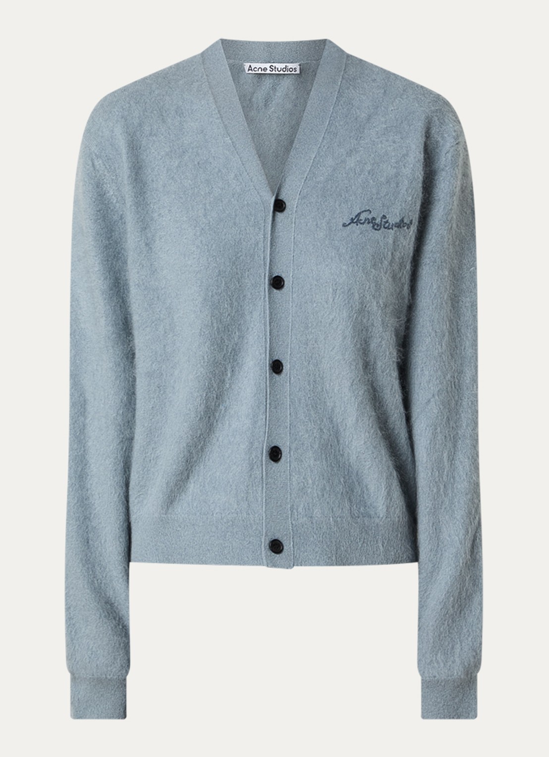 Acne Studios Klasher fijngebreid vest met logoborduring - voorkant staalblauw