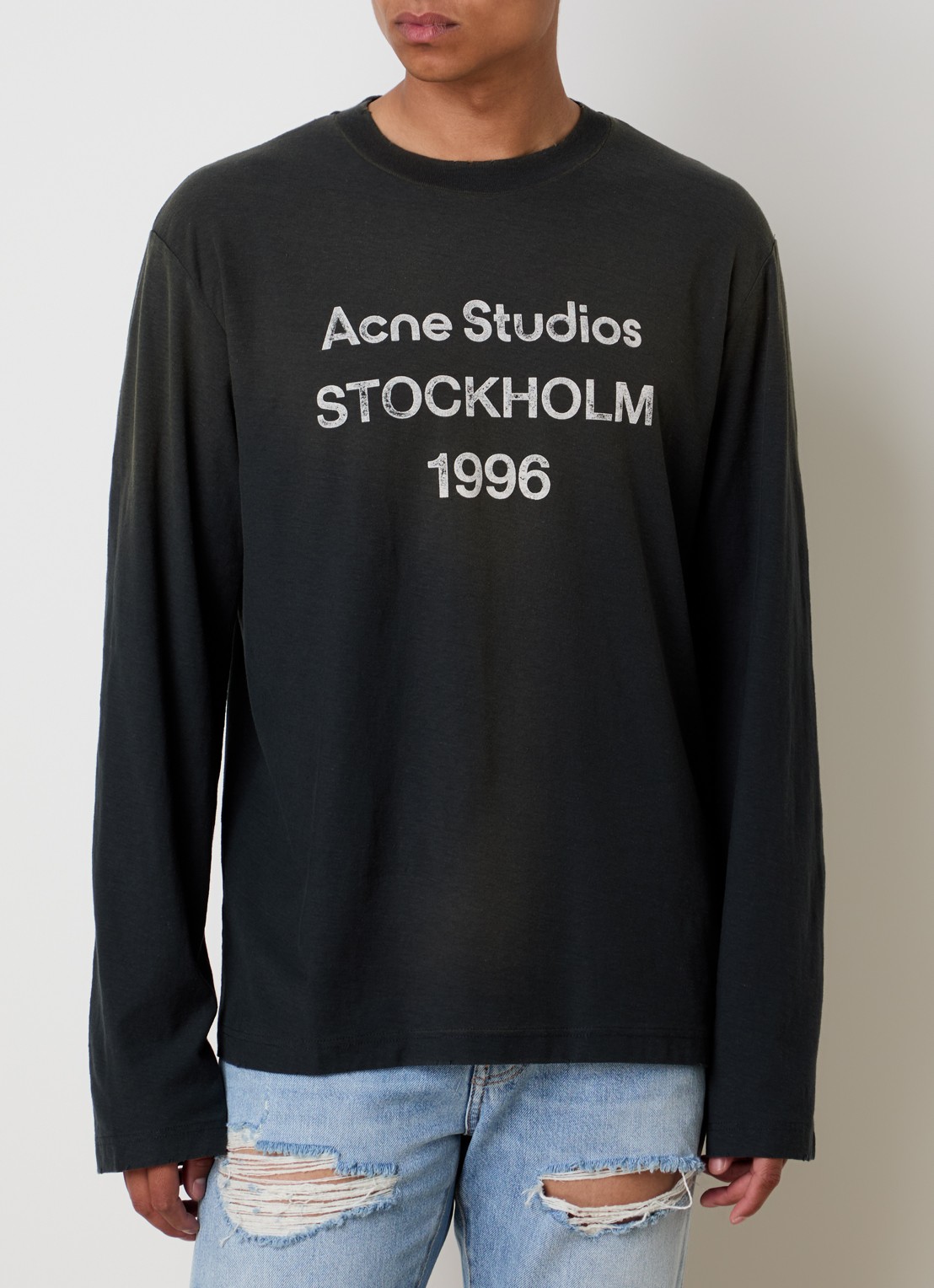 Acne Studios Longsleeve met logoprint en verwassen afwerking - detail zwart