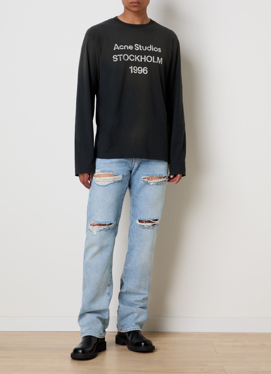Acne Studios Longsleeve met logoprint en verwassen afwerking - voorkant 4 zwart