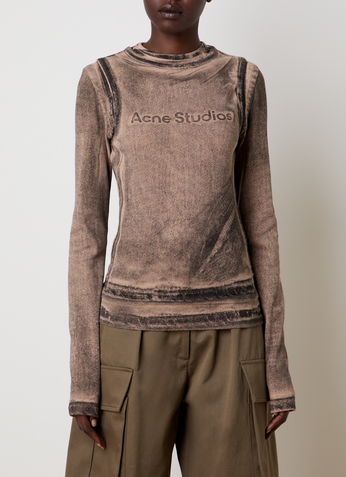 Acne Studios Longsleeve met logoprint en verwassen afwerking - detail 4 bruin