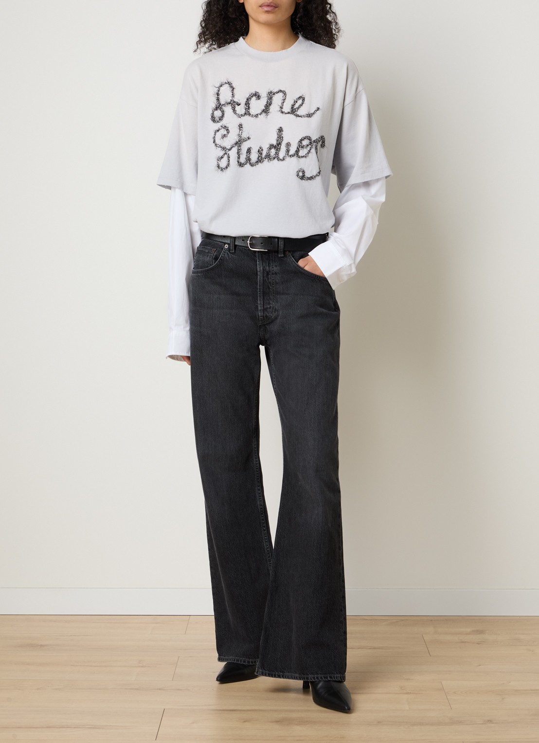 Acne Studios Longsleeve met logoprint - voorkant 2 blauwgrijs