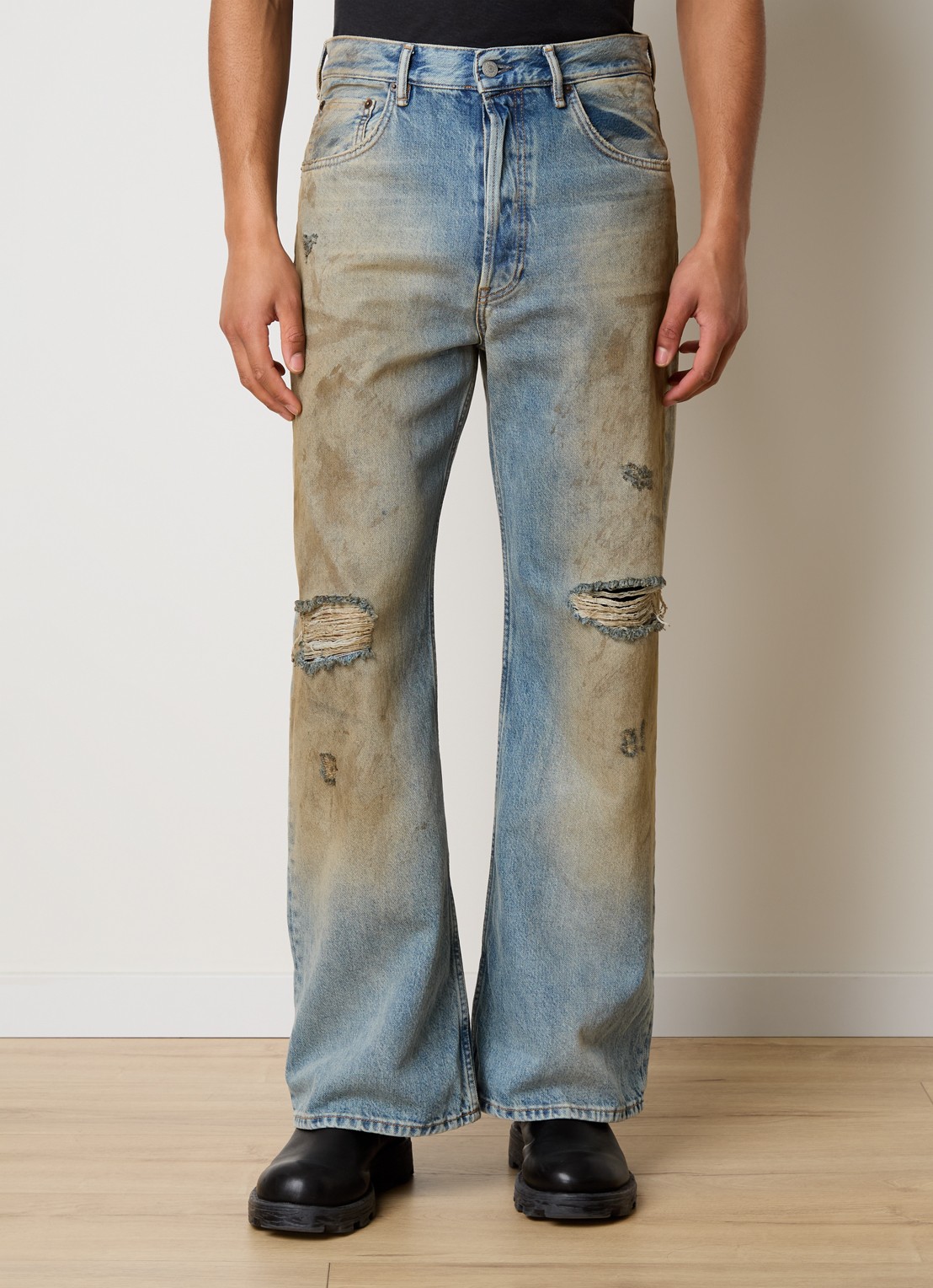 Acne Studios Loose fit jeans van  katoen met destroyed afwerking - detail indigo