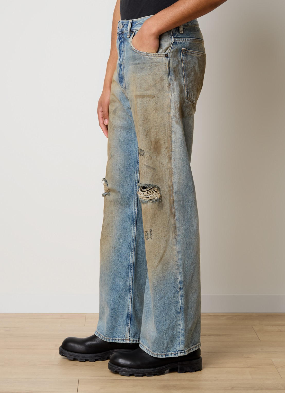 Acne Studios Loose fit jeans van  katoen met destroyed afwerking - detail 2 indigo
