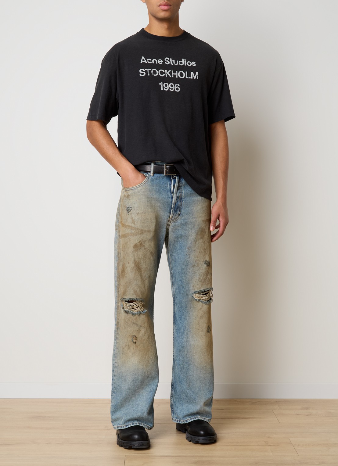 Acne Studios Loose fit jeans van  katoen met destroyed afwerking - voorkant 6 indigo