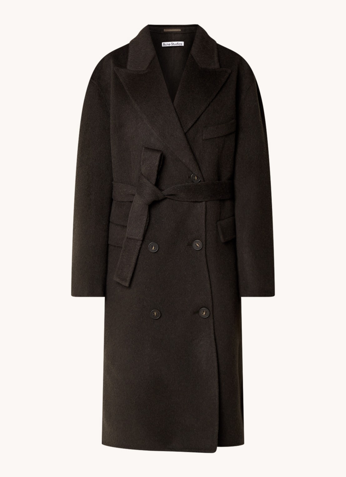 Acne Studios Mantel in alpaca wolblend met strikceintuur - voorkant antraciet
