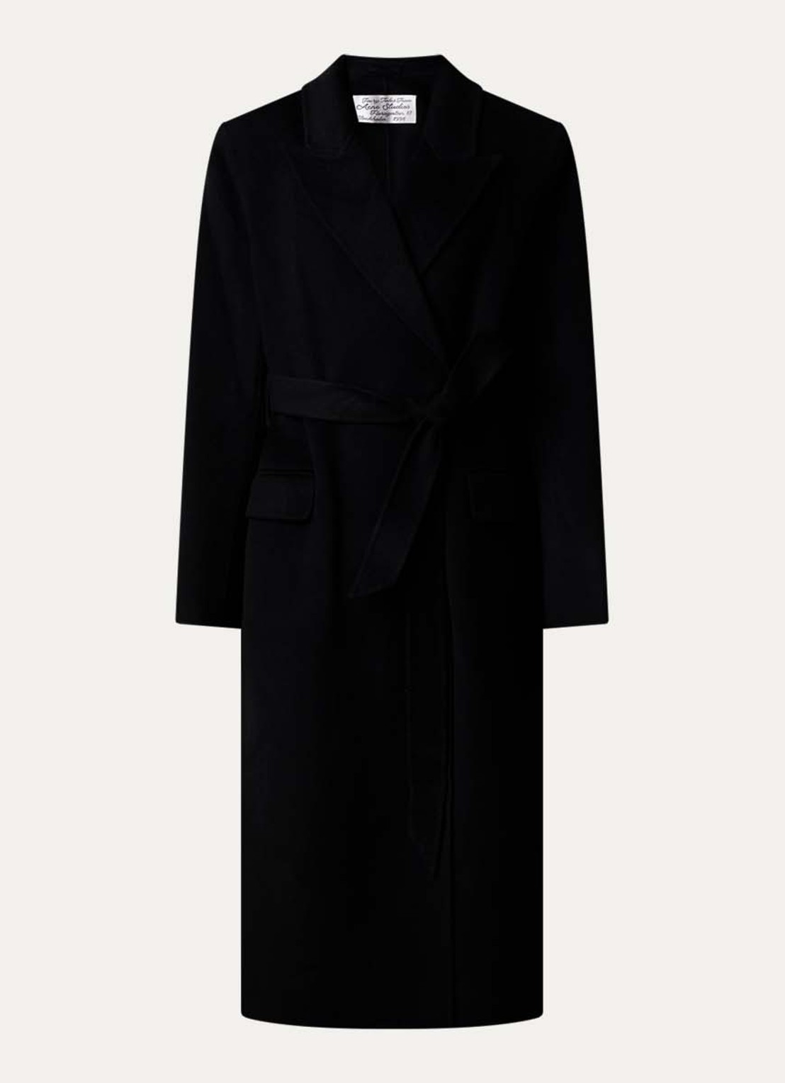 Acne Studios Mantel in kasjmierblend met strikceintuur - voorkant zwart