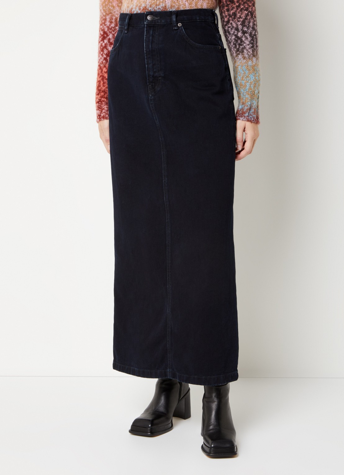 Acne Studios Maxi spijkerrok met steekzakken en split - detail blauw