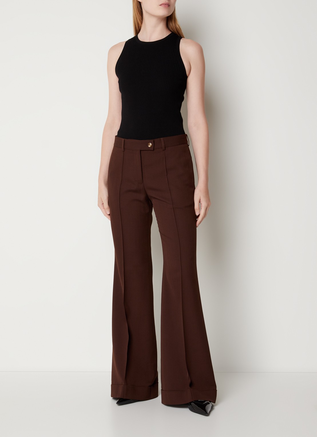 Acne Studios Mid waist flared pantalon in wolblend - voorkant 3 bruin