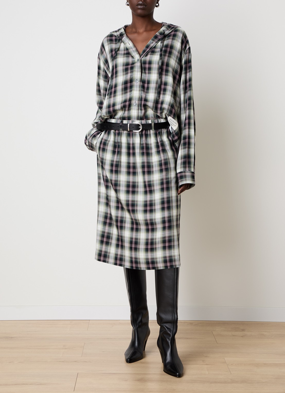 Acne Studios Midi rok met ruitdessin en steekzakken - voorkant 3 zwart