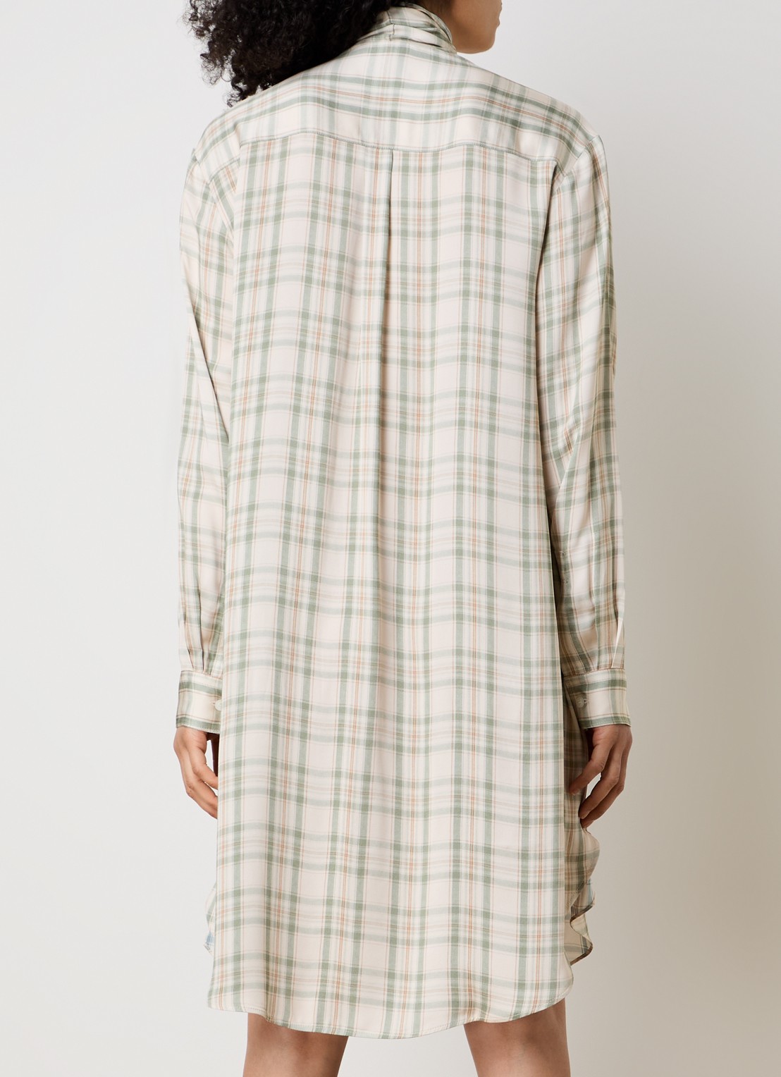 Acne Studios Midi tuniekjurk met ruitdessin en sjaalkraag - achterkant beige