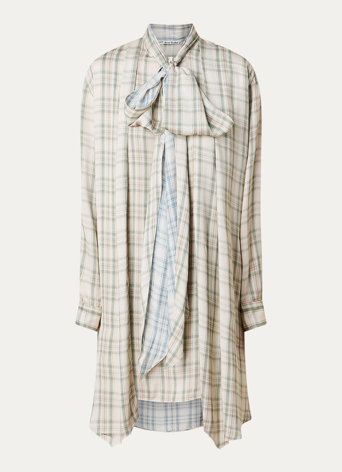Acne Studios Midi tuniekjurk met ruitdessin en sjaalkraag - voorkant 4 beige