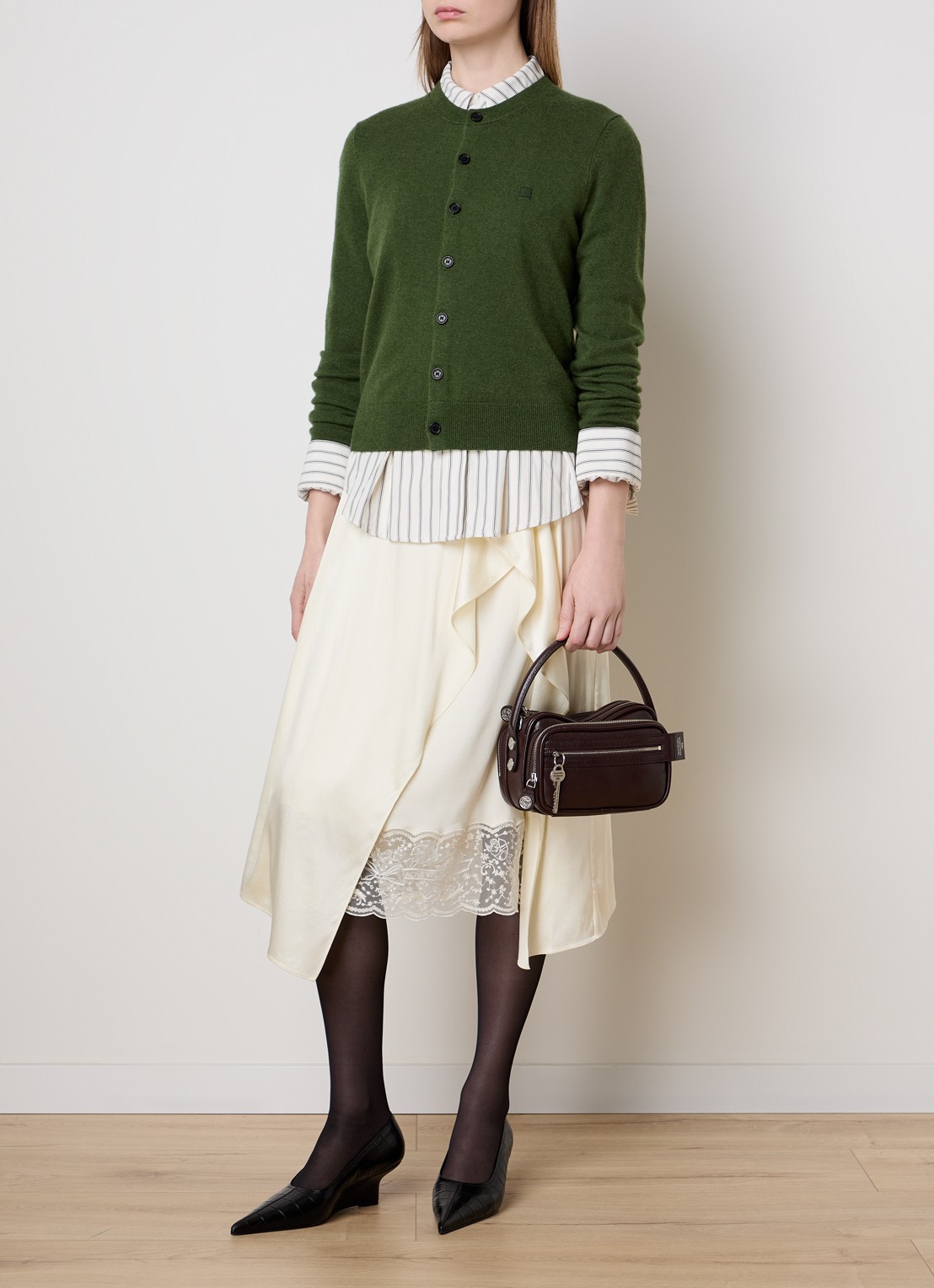 Acne Studios Minirok van satijn met details van kant - voorkant 5 gebroken wit