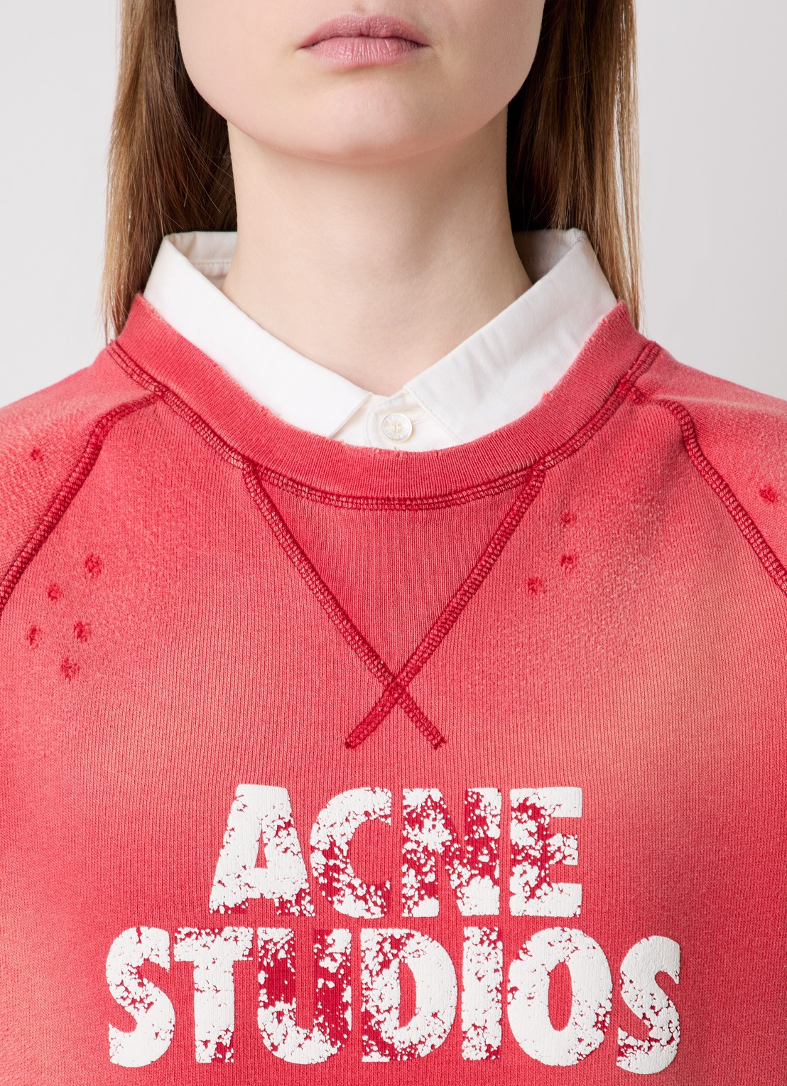 Acne Studios Mouwloze top met logoprint en verwassen afwerking - detail 5 steenrood