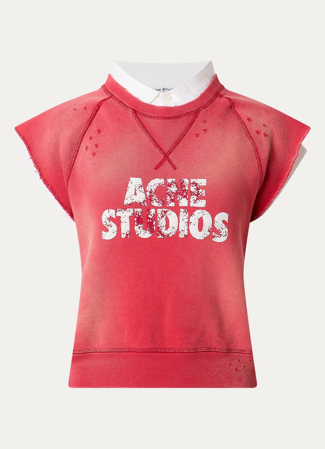 Acne Studios Mouwloze top met logoprint en verwassen afwerking - voorkant 2 steenrood