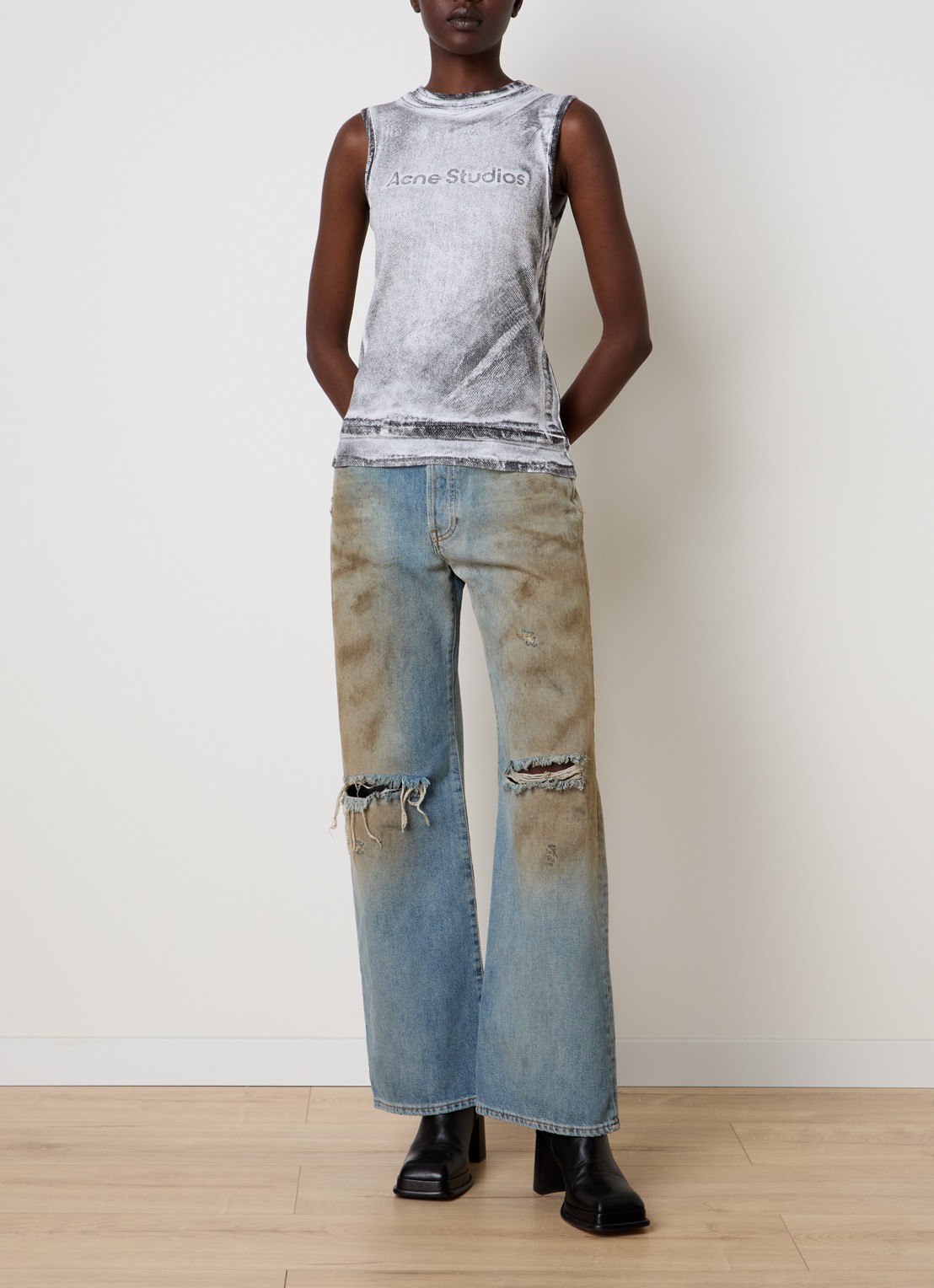 Acne Studios Mouwloze top met logoprint en verwassen afwerking - voorkant 4 grijs