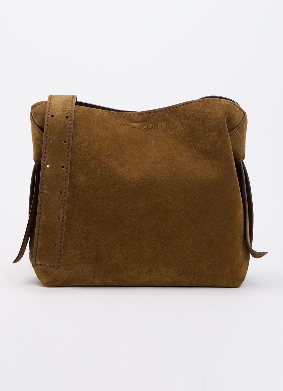 Acne Studios Musubi schoudertas van suède met afneembare schouderriem  - voorkant 4 cognac