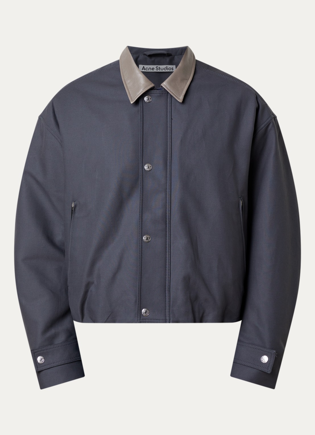 Acne Studios Opado gewatteerd bomberjack met kraag van leer - voorkant 2 donkergrijs