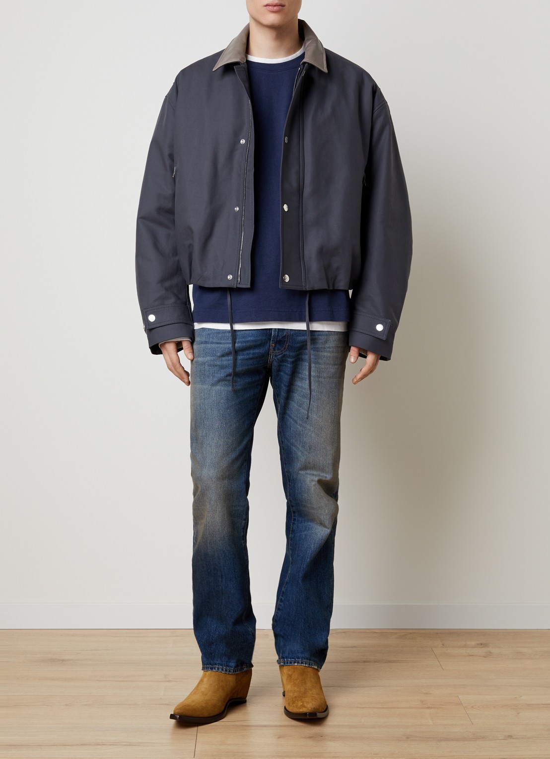 Acne Studios Opado gewatteerd bomberjack met kraag van leer - voorkant 3 donkergrijs