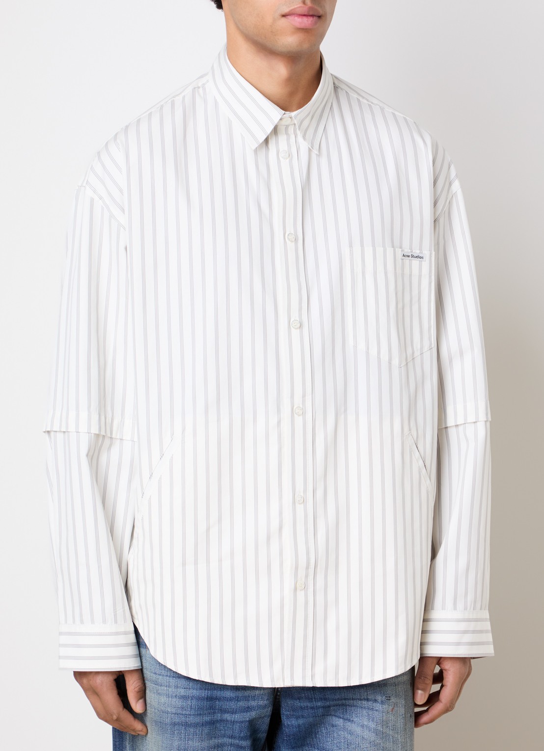 Acne Studios Oversized fit overhemd met krijtstreep en borstzak - detail gebroken wit