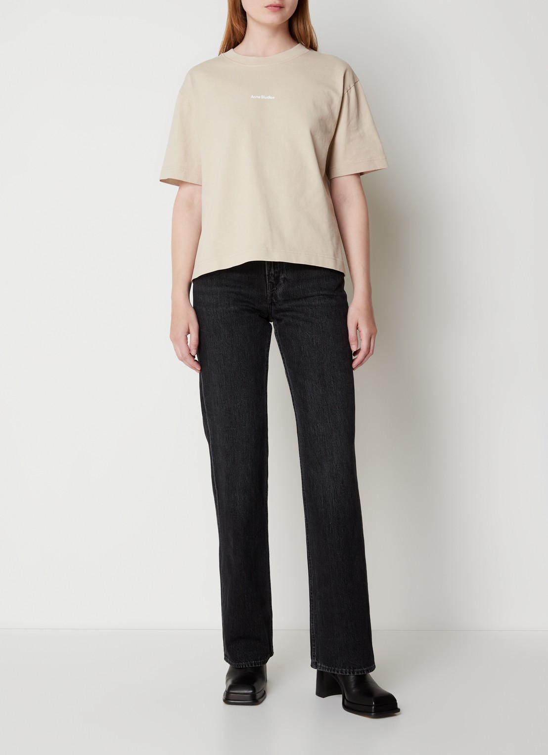 Acne Studios Oversized T-shirt met logo - voorkant 3 donkerbeige