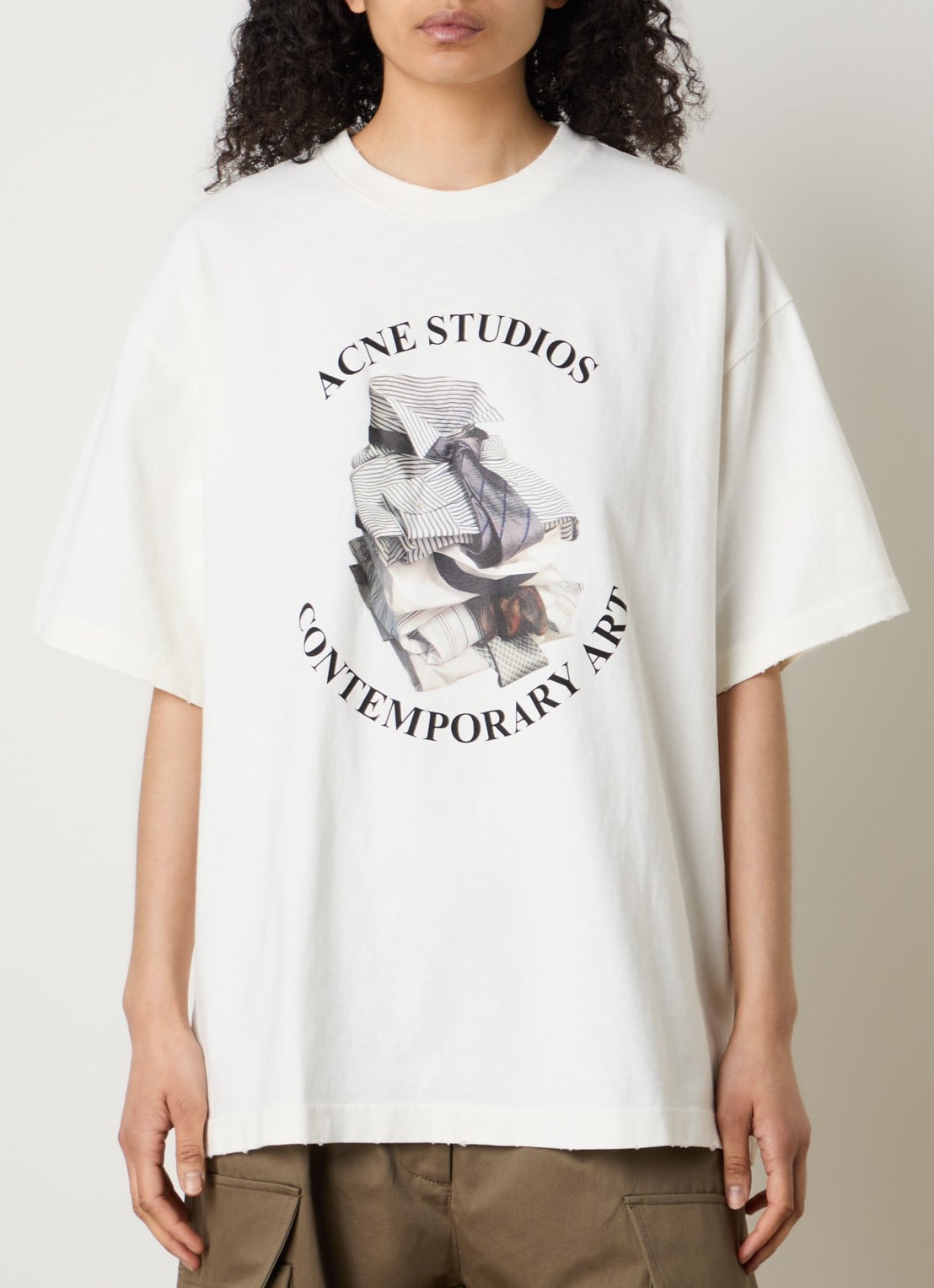 Acne Studios Oversized T-shirt met logoprint - detail 4 gebroken wit