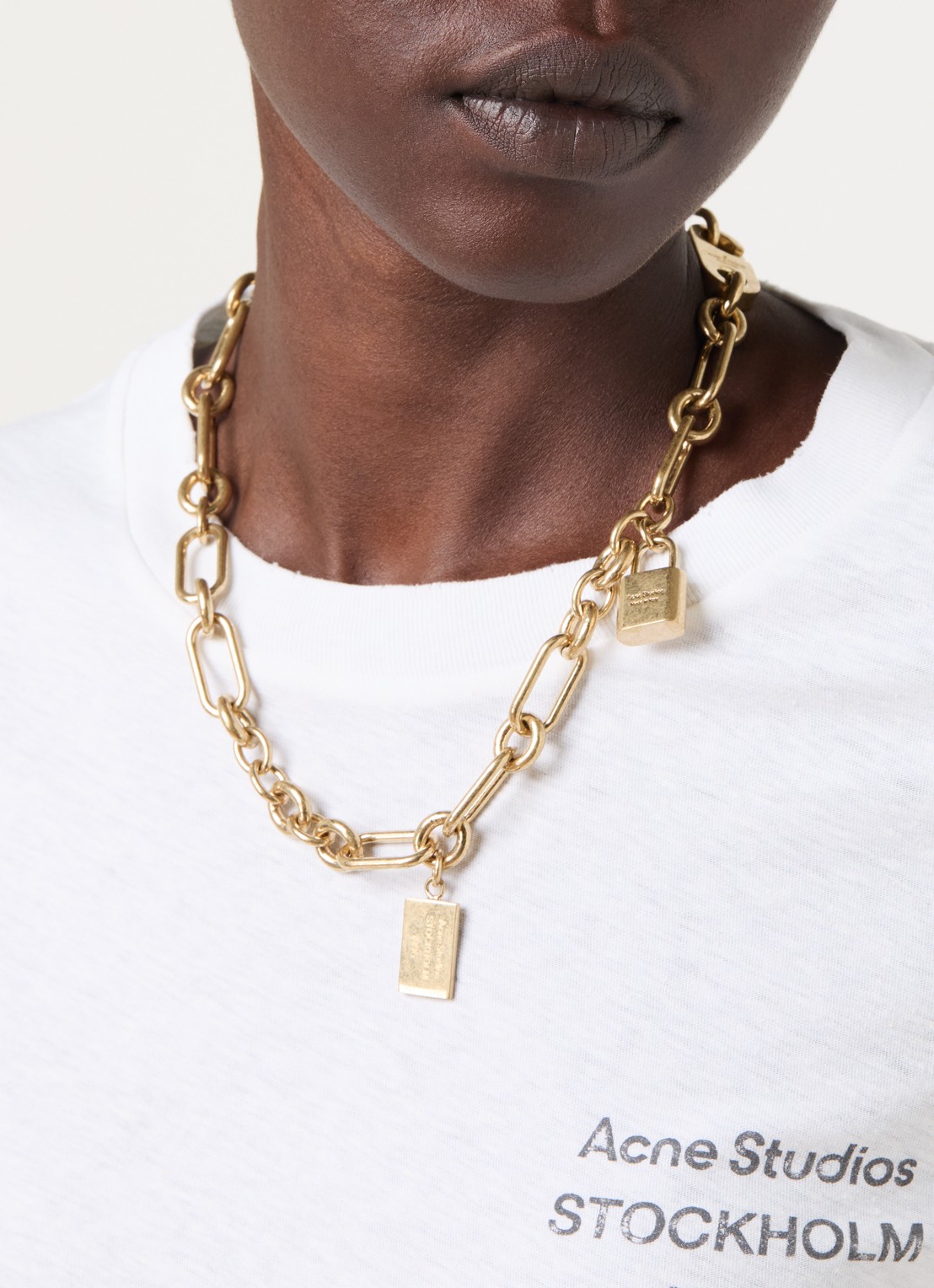 Acne Studios Padlock Chain ketting met hanger - voorkant 2 goud