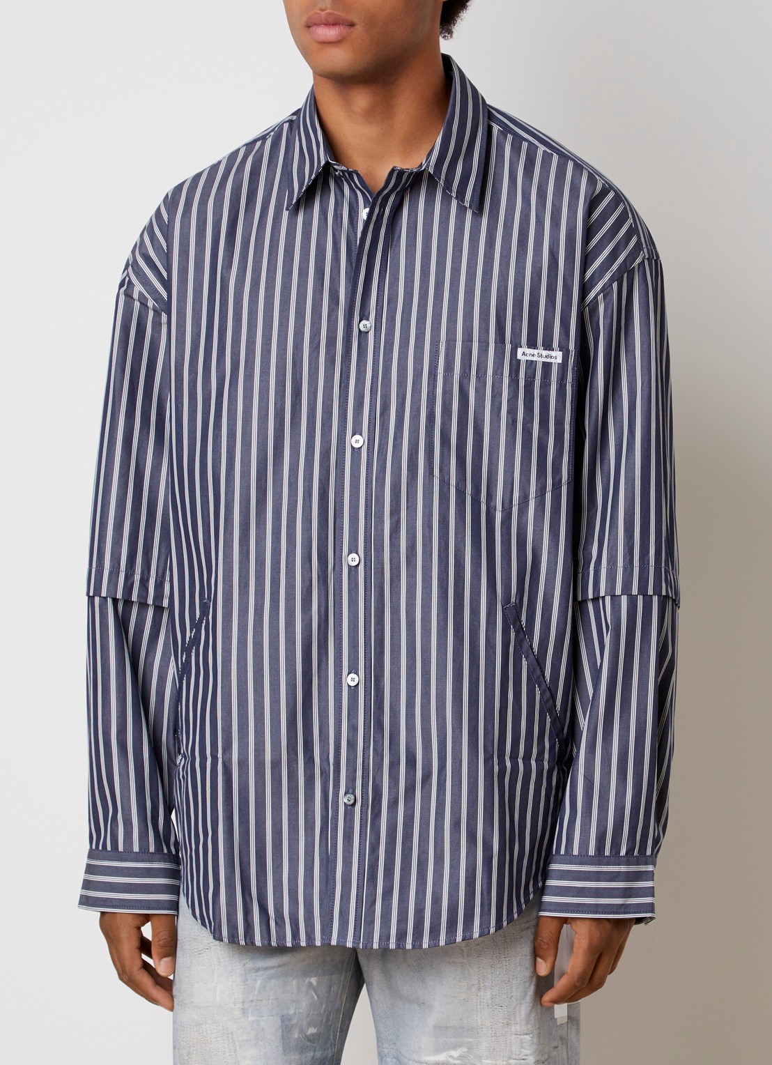 Acne Studios Regular fit overhemd met borstzak en streepprint - detail 4 donkerblauw