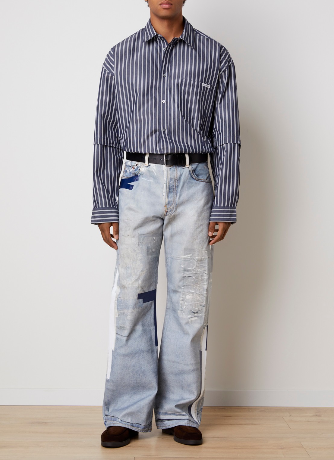 Acne Studios Regular fit overhemd met borstzak en streepprint - voorkant 2 donkerblauw