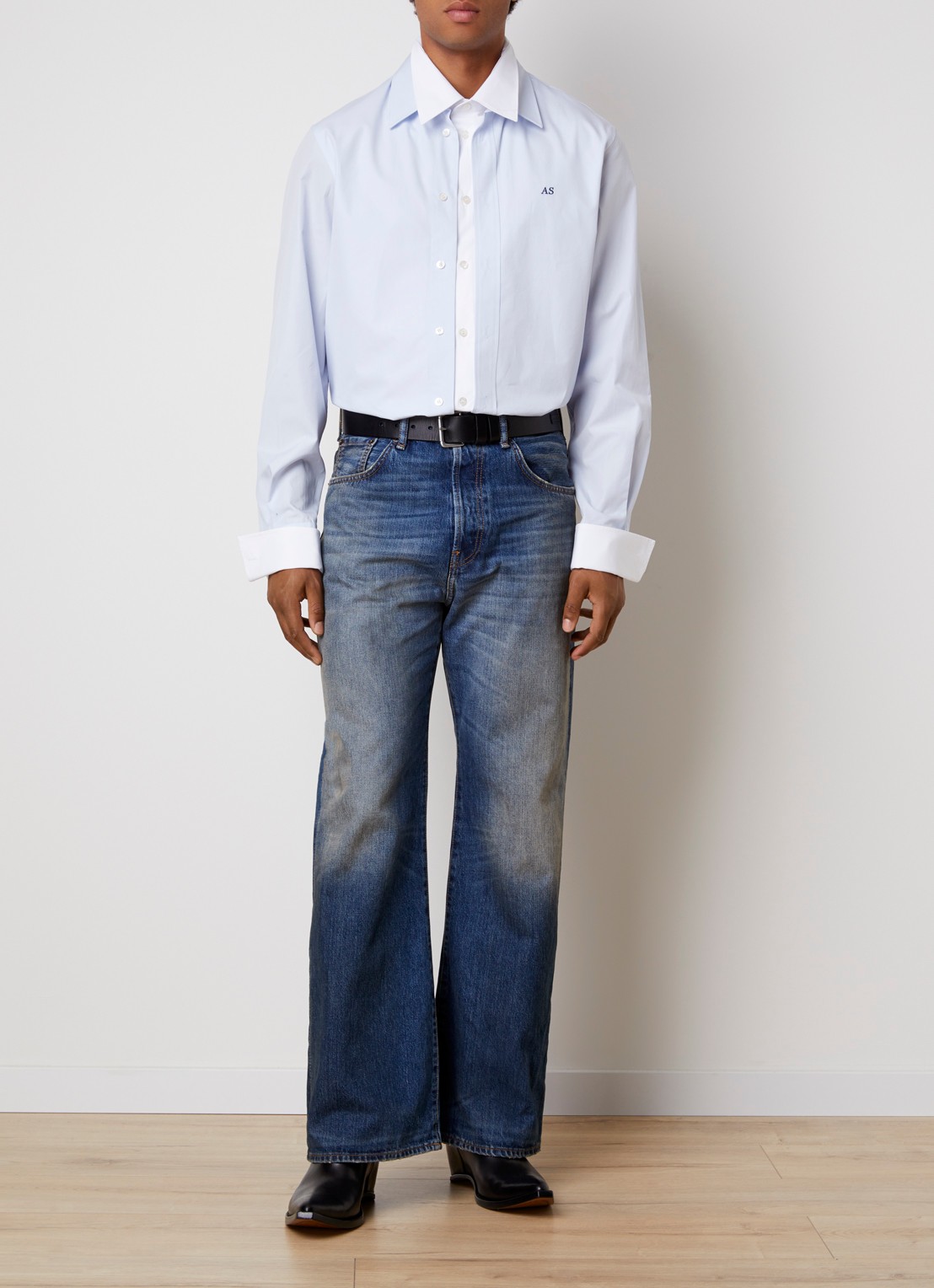 Acne Studios Regular fit overhemd met logoborduring - voorkant 2 lichtblauw