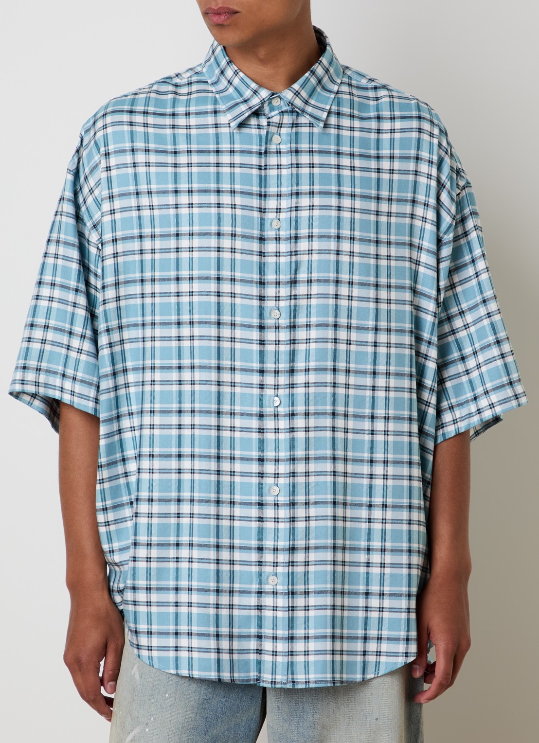 Acne Studios Regular fit overhemd met ruitdessin - detail 4 staalblauw