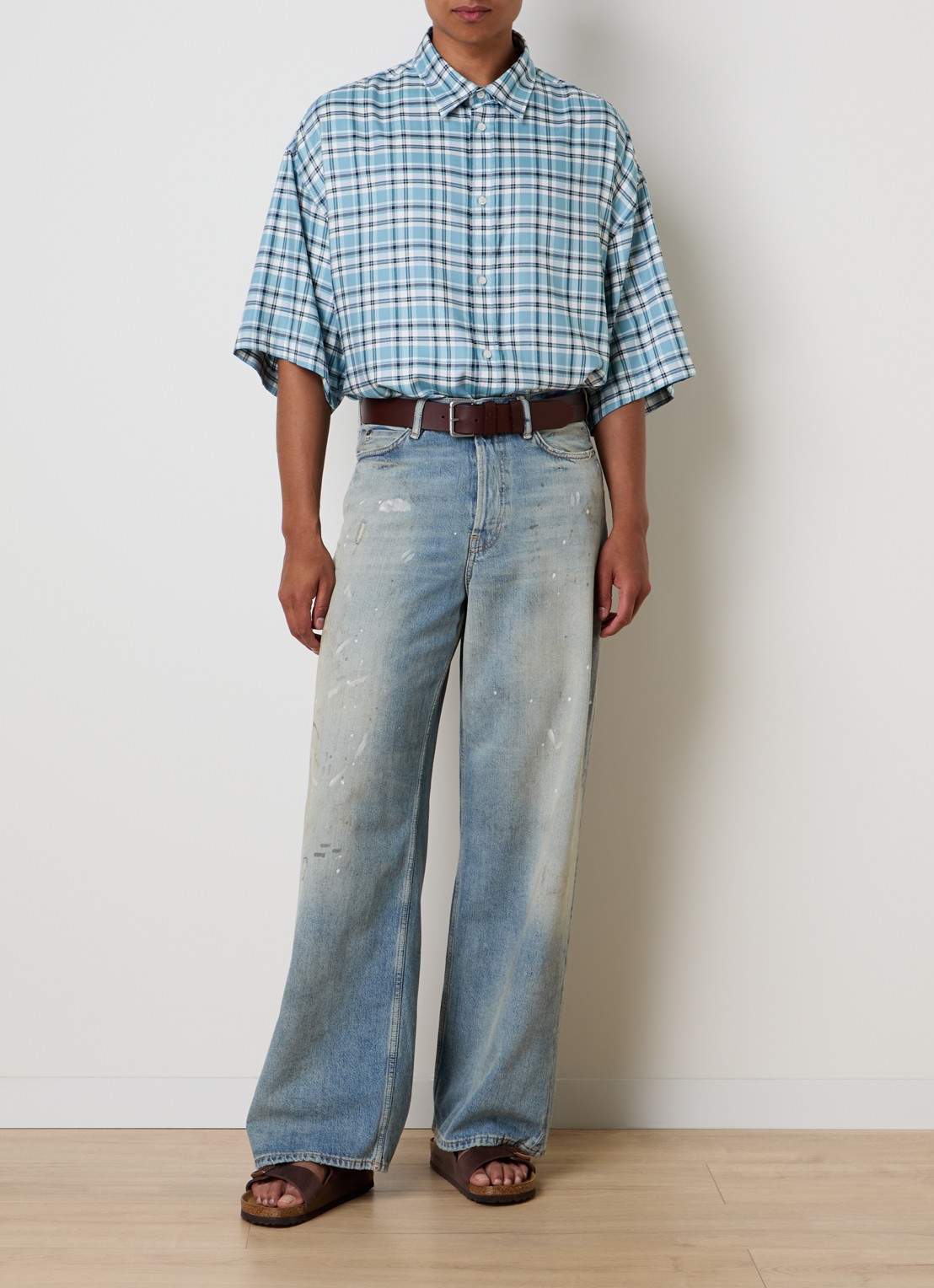 Acne Studios Regular fit overhemd met ruitdessin - voorkant 2 staalblauw