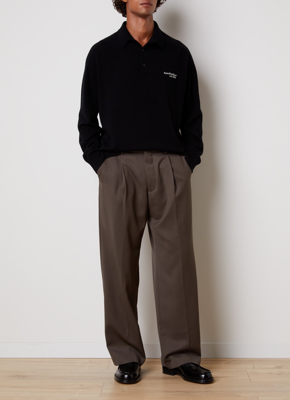 Acne Studios Richard fijngebreide trui van wol met polokraag - voorkant 5 zwart