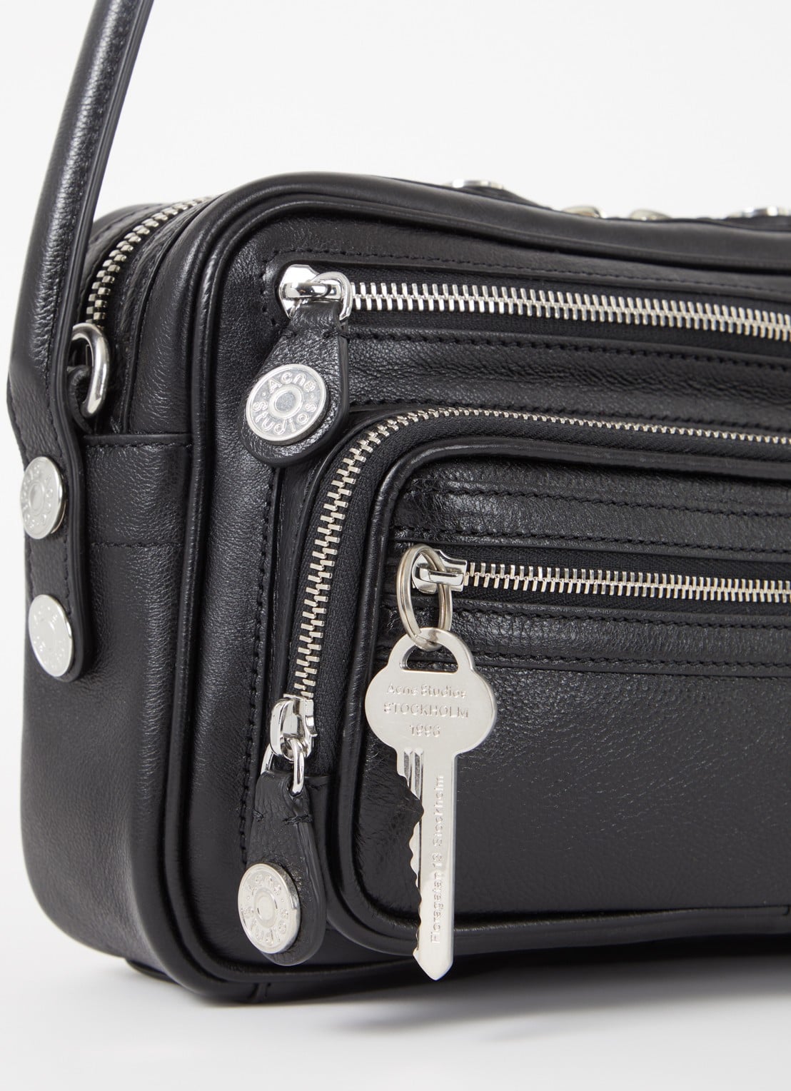 Acne Studios Schoudertas van kalfsleer met afneembare schouderriem - detail 7 zwart