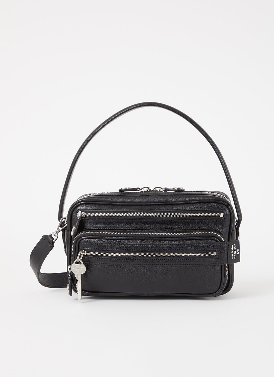 Acne Studios Schoudertas van kalfsleer met afneembare schouderriem - voorkant 2 zwart