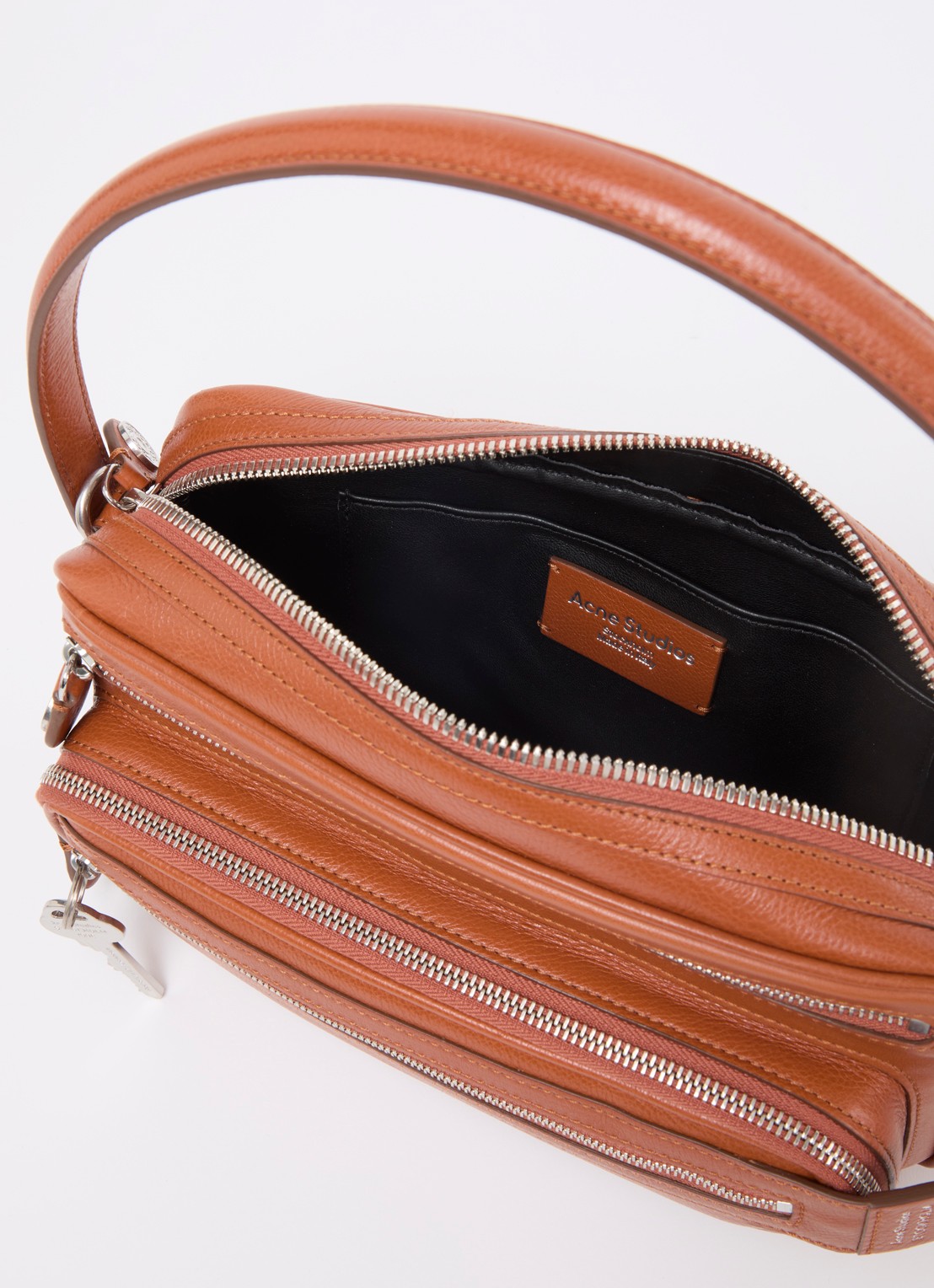 Acne Studios Schoudertas van kalfsleer met afneembare schouderriem - detail oranjebruin