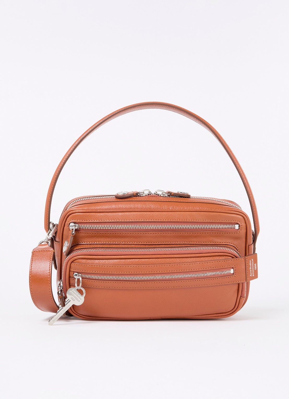 Acne Studios Schoudertas van kalfsleer met afneembare schouderriem - voorkant 4 oranjebruin