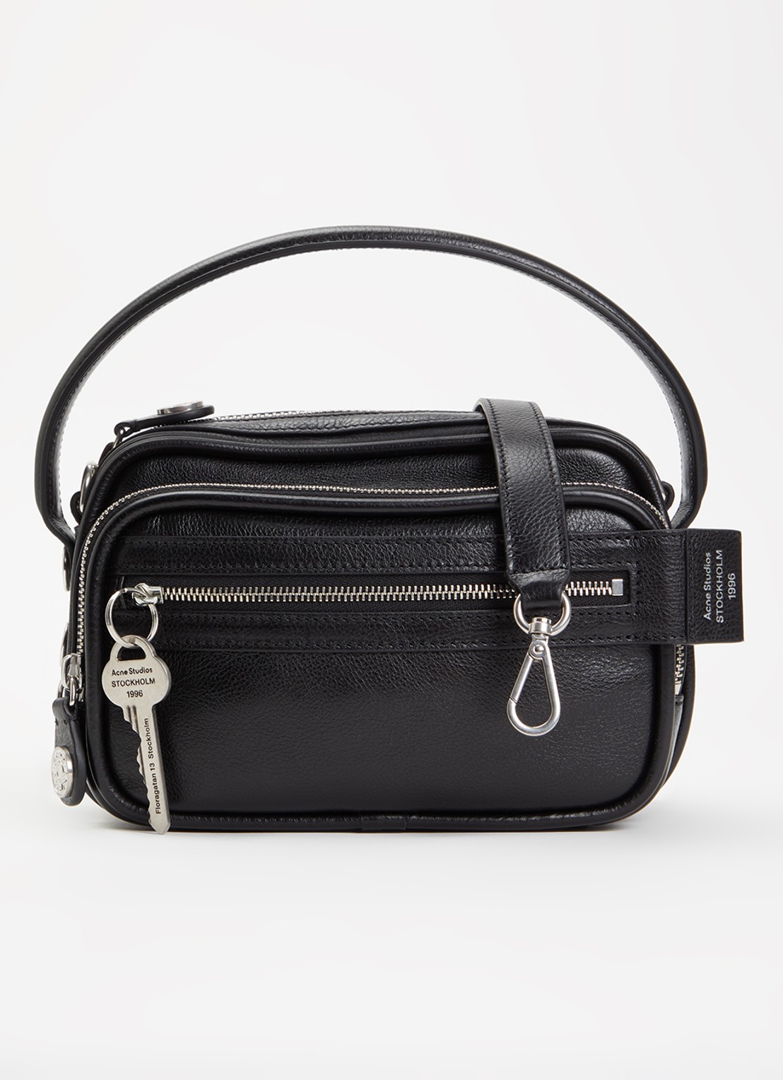 Acne Studios Schoudertas van kalfsleer met afneembare schouderriem - voorkant 6 zwart