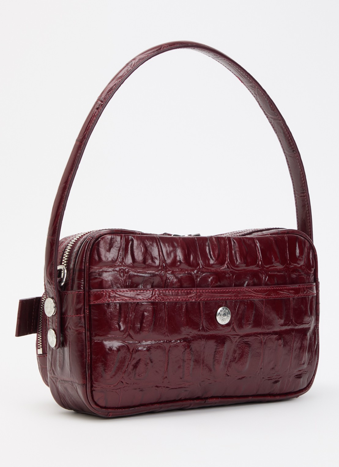 Acne Studios Schoudertas van kalfsleer met crocostructuur en afneembare schouderriem - achterkant 5 bordeauxrood