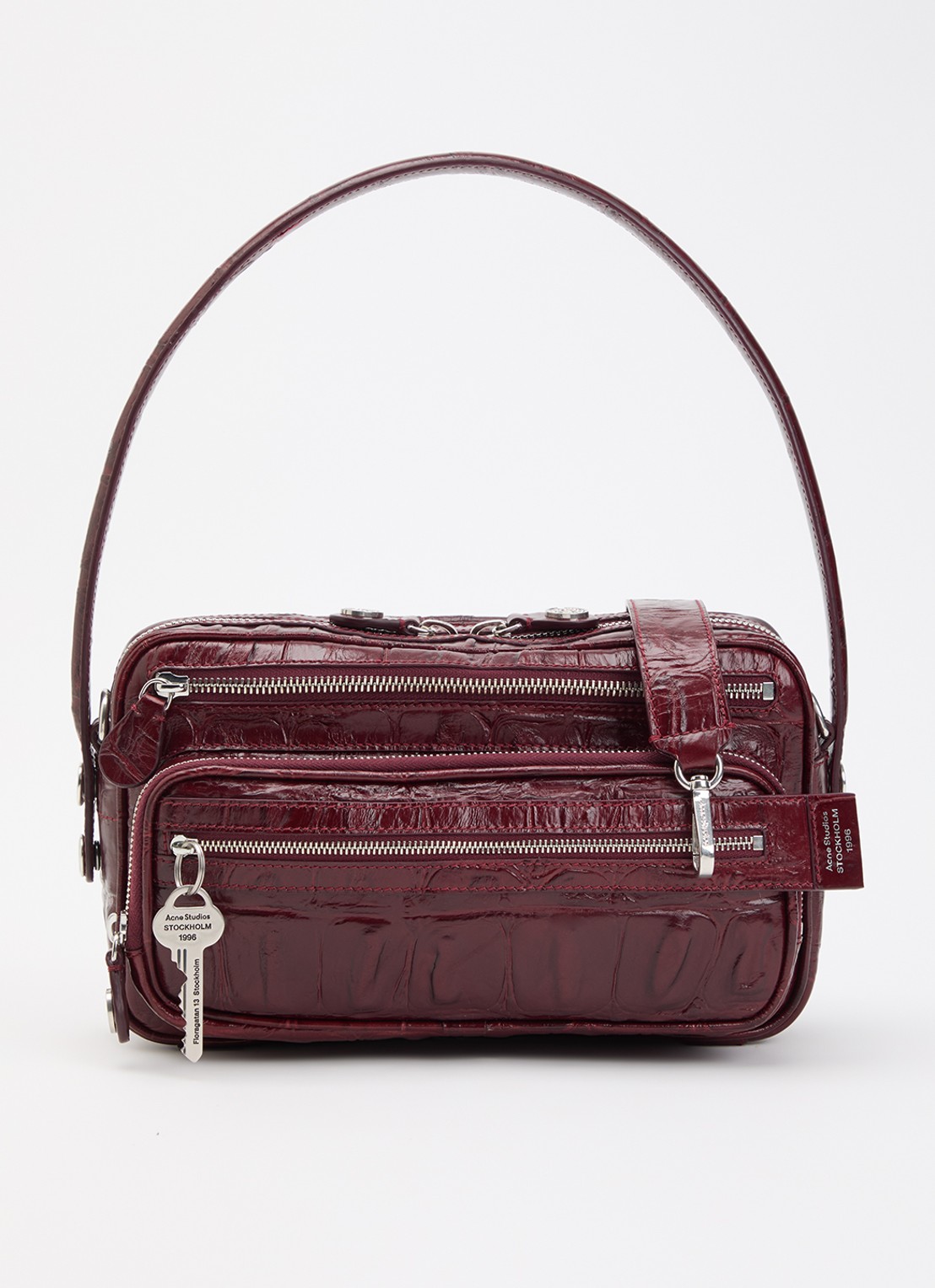 Acne Studios Schoudertas van kalfsleer met crocostructuur en afneembare schouderriem - voorkant 6 bordeauxrood