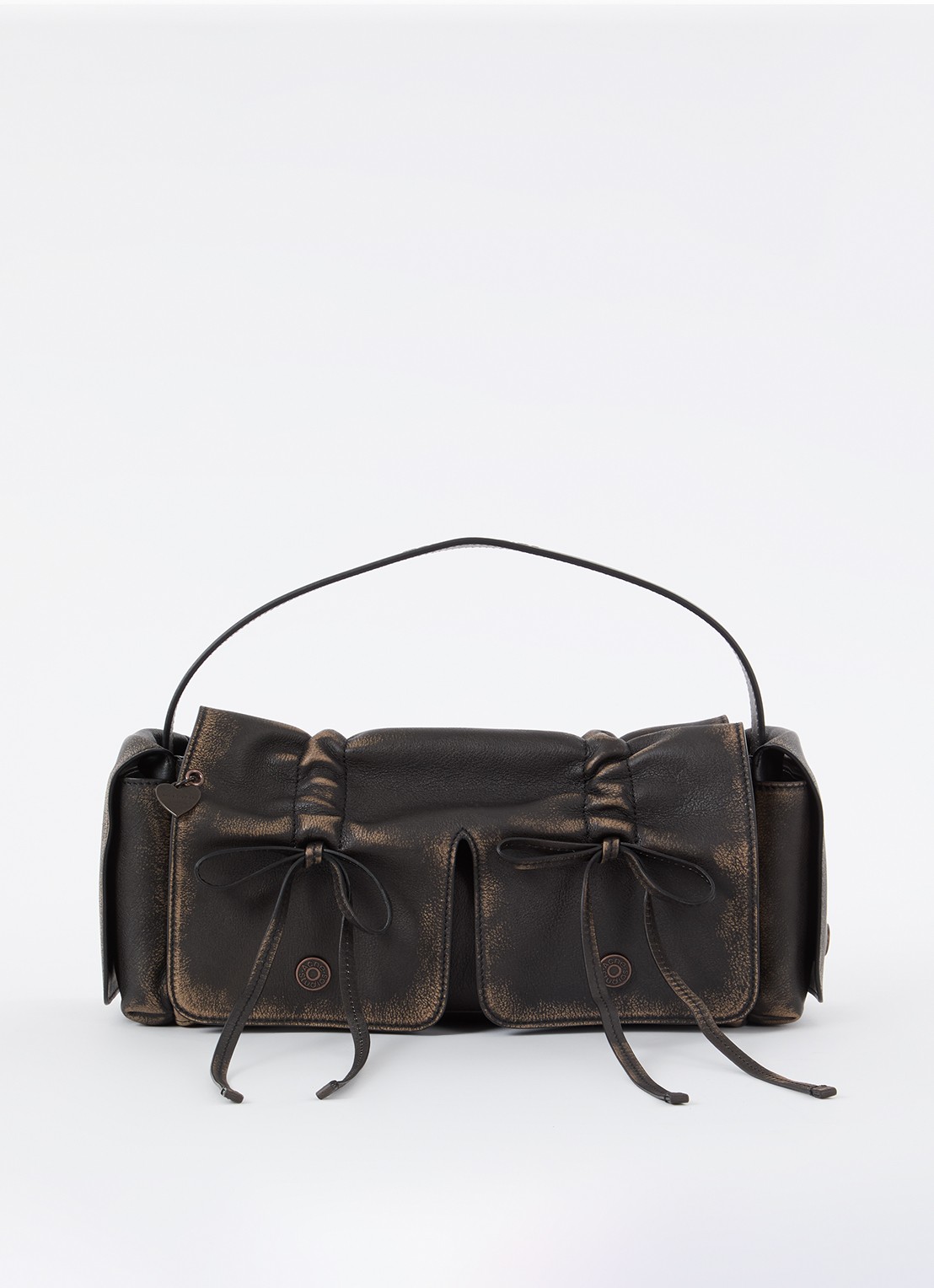Acne Studios Schoudertas van kalfsleer met verwassen afwerking - voorkant donkerbruin
