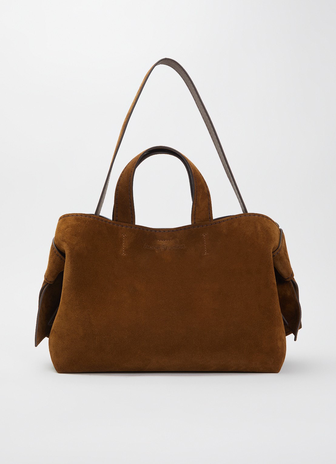 Acne Studios Schoudertas van suède afneembare schouderriem - voorkant 2 cognac